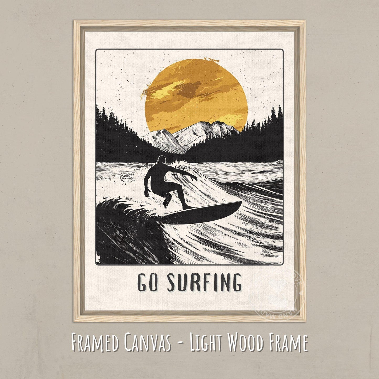 Go Surfing Poster - Canvas on a light wood frame