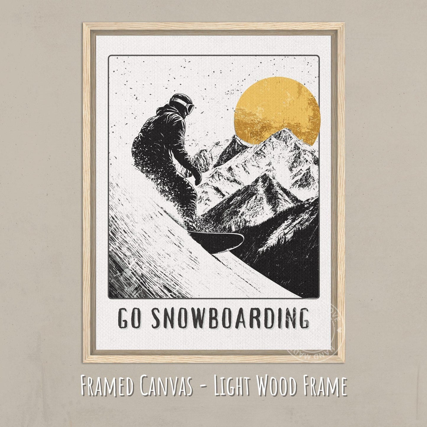 Go Snowboarding Canvas Art - Light wood frame