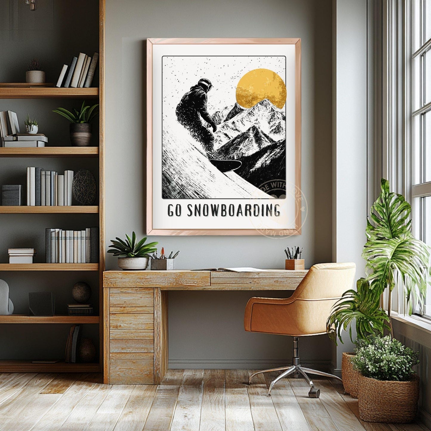 Go Snowboarding Poster on a Living room wall background