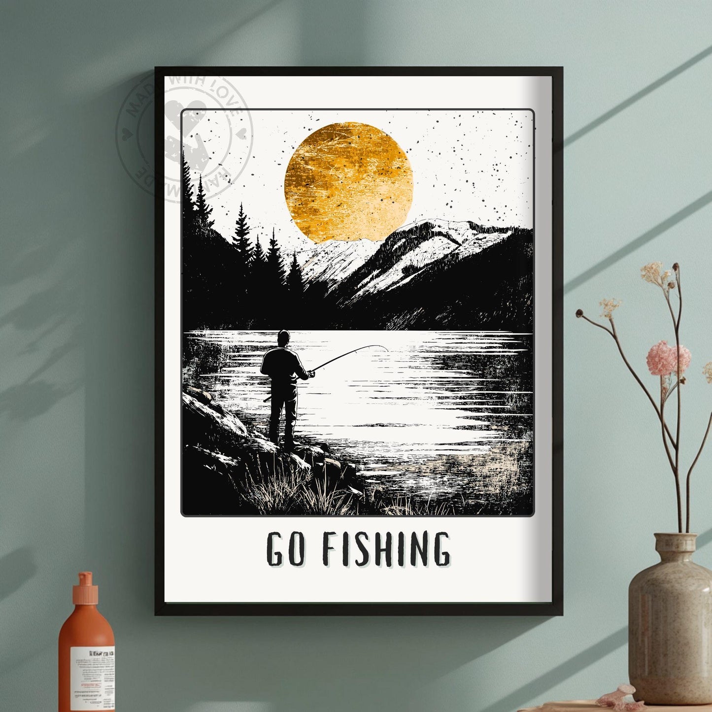 Go Fishing Poster - Green wall Background
