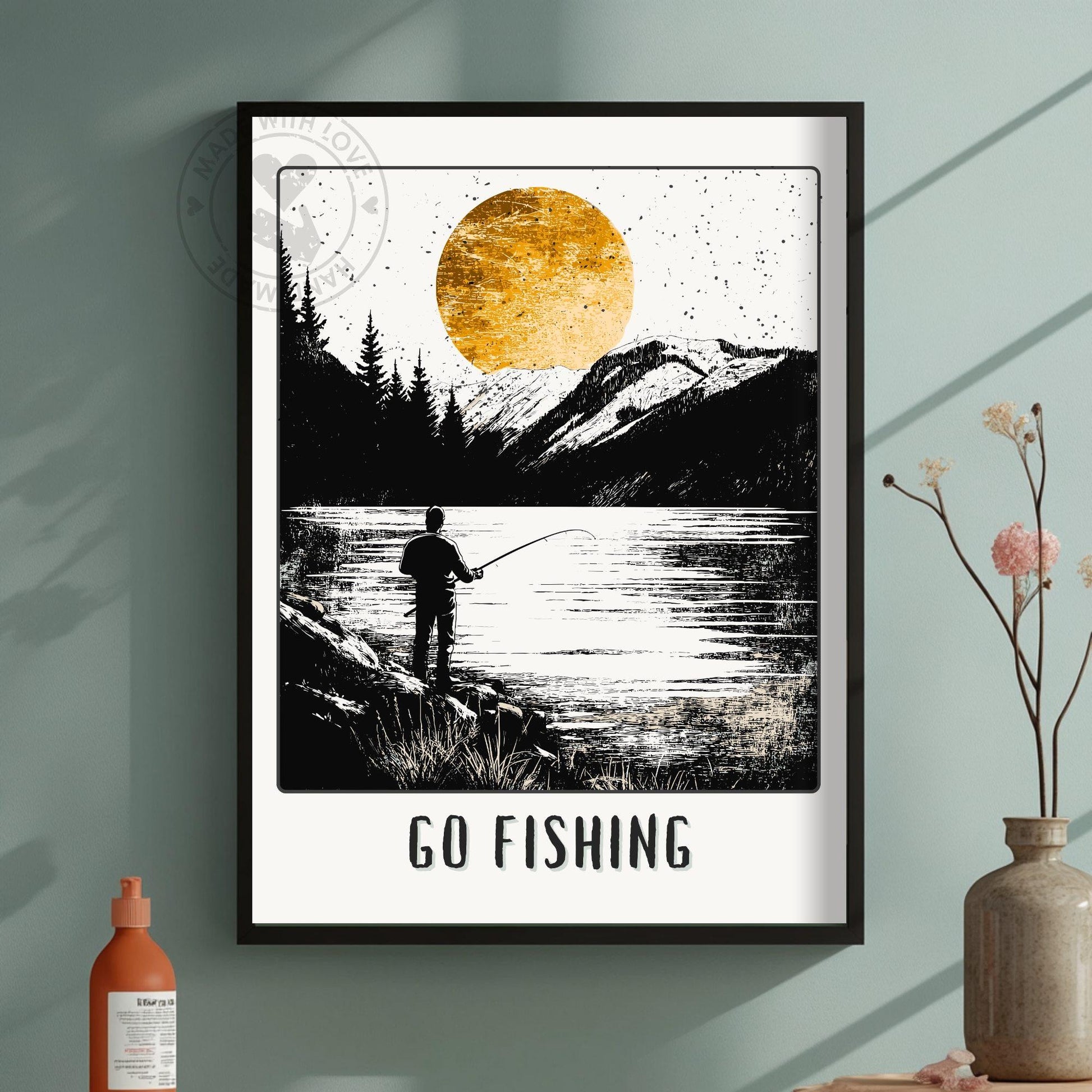 Go Fishing Poster - Green wall Background