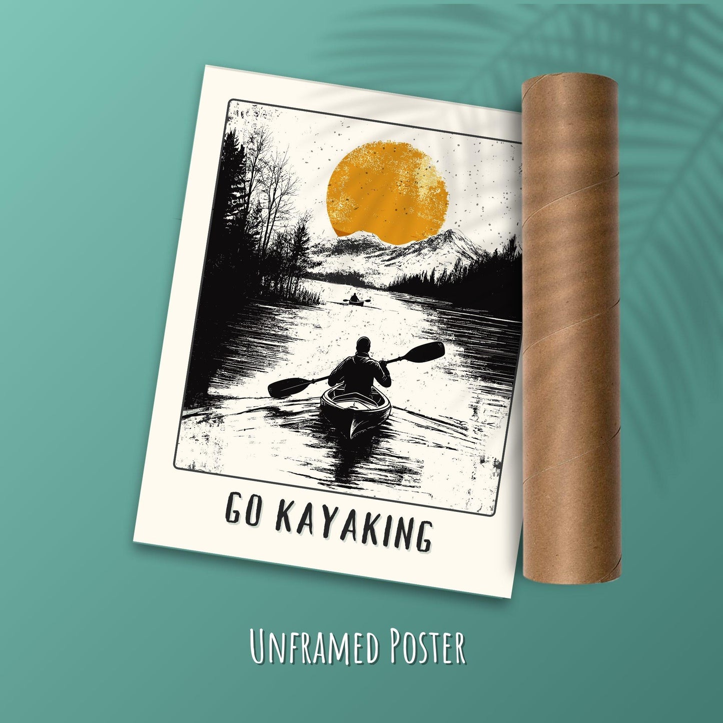 Go Kayaking Poster - Green background and a postal tube