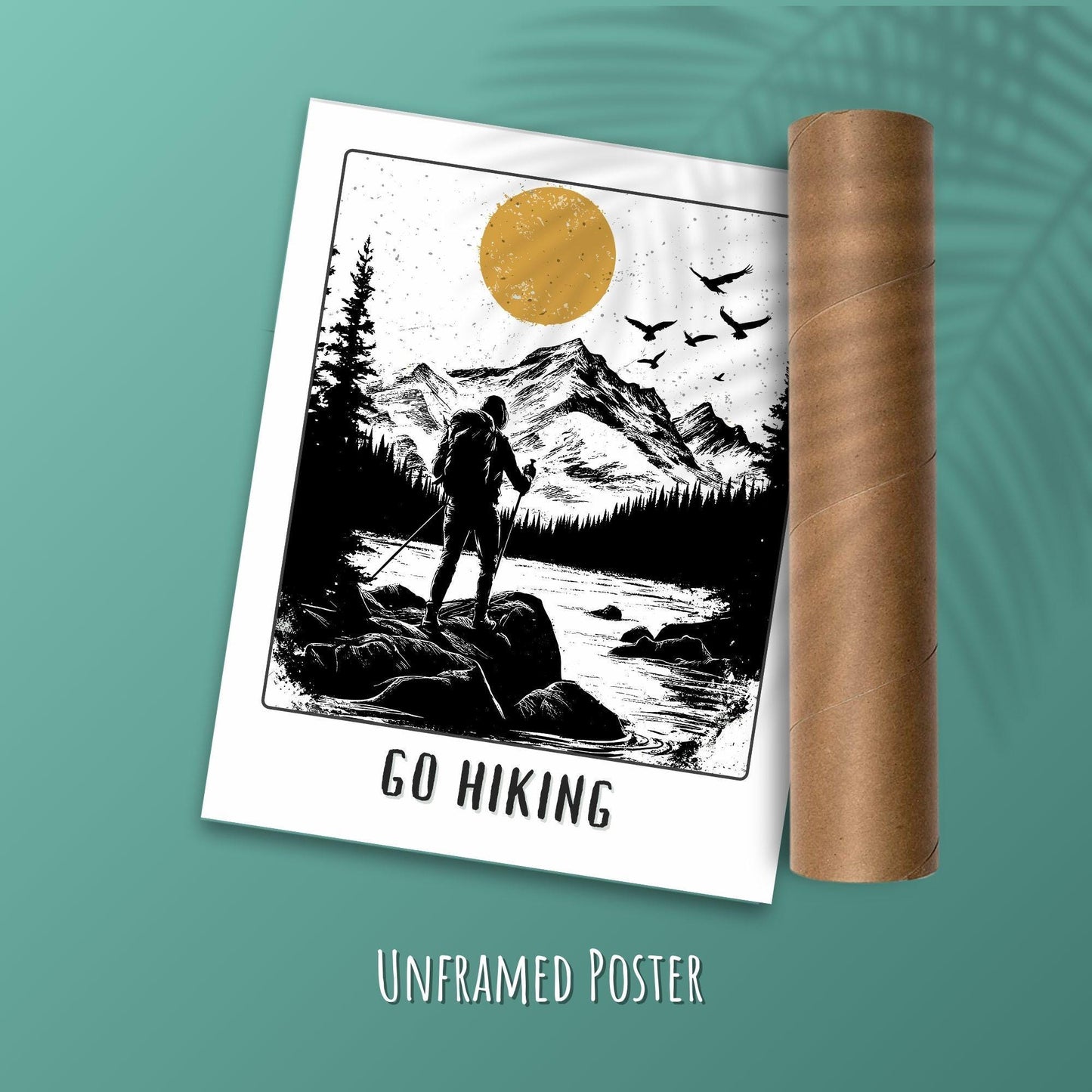 Go Hiking Poster - Green Background with Postal Tube