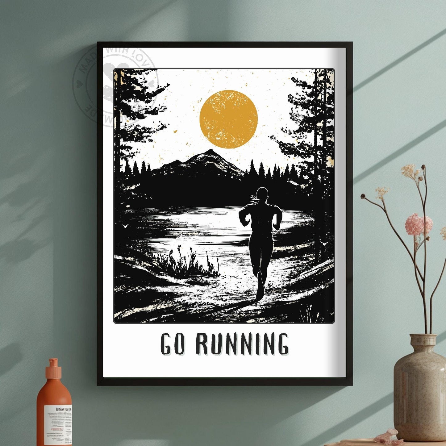 Go Running Poster, Jogging Print - Green wall background