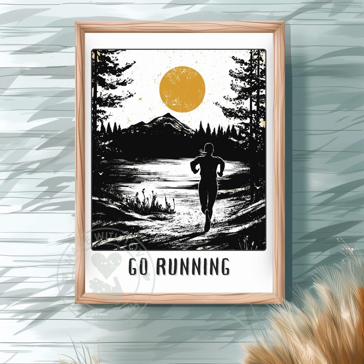 Go Running Poster, Jogging Print - Green wall background