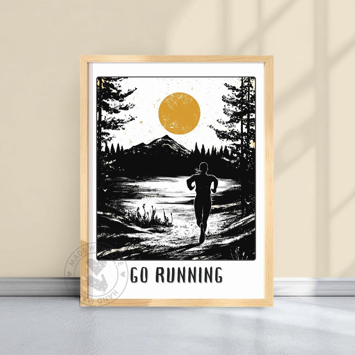 Go Running Poster, Jogging Print - Yellow background