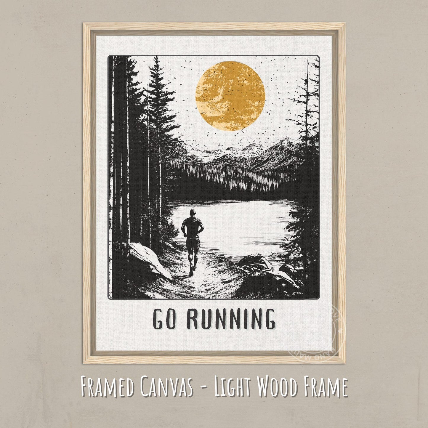 Jogging Poster, Gift for a Runner - On canvas with light wood frame