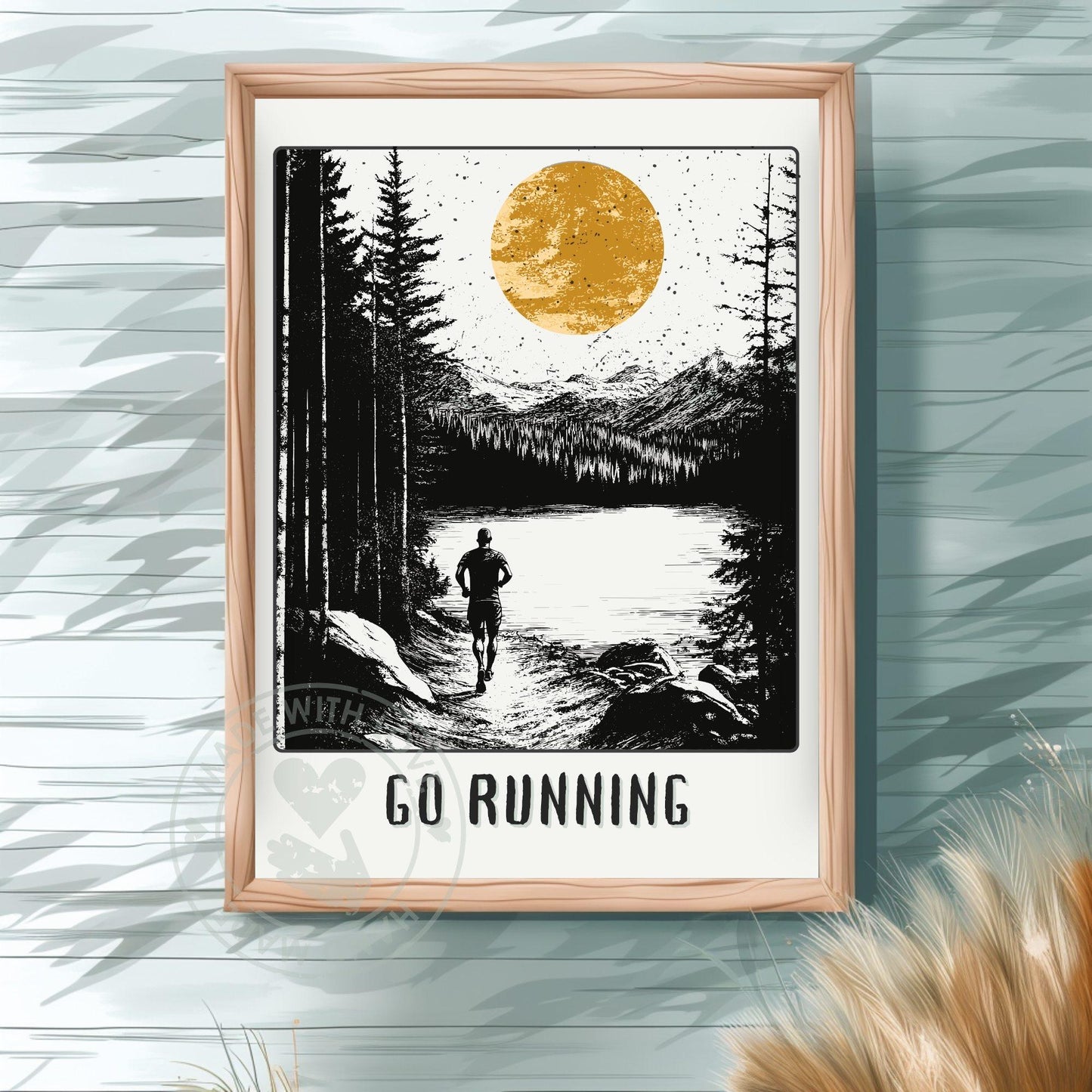 Jogging Poster, Gift for a Runner - On a green wall
