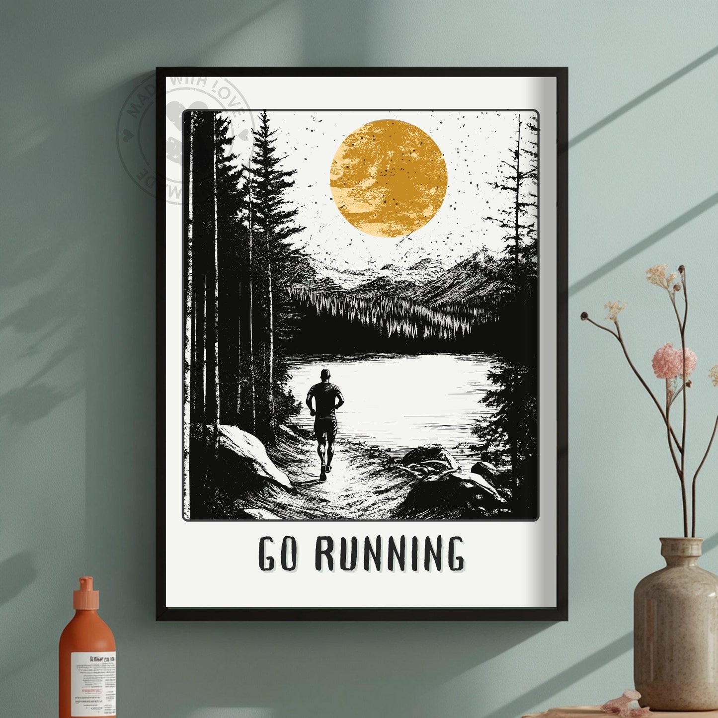 Jogging Poster, Gift for a Runner - On a green wall
