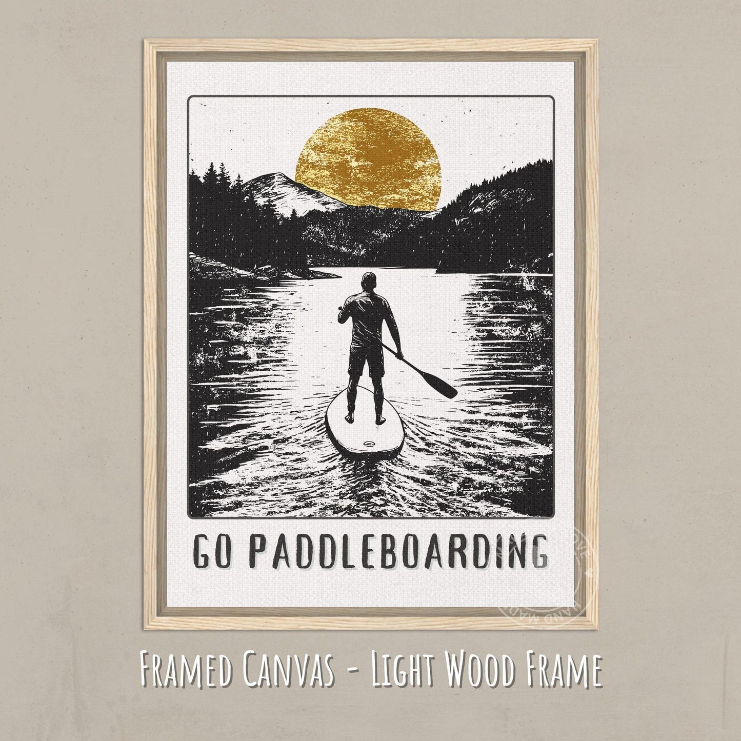 Go Paddleboarding Print - Canvas on a light wooden frame