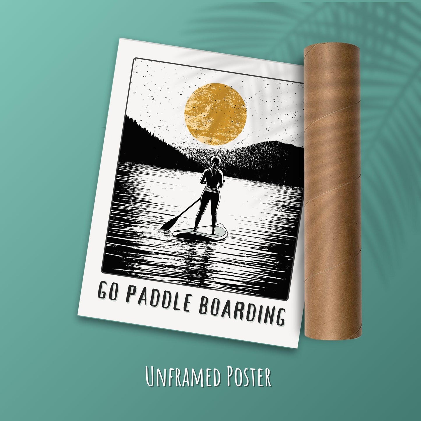 Go Paddle boarding Poster - Green wall with Postal tube
