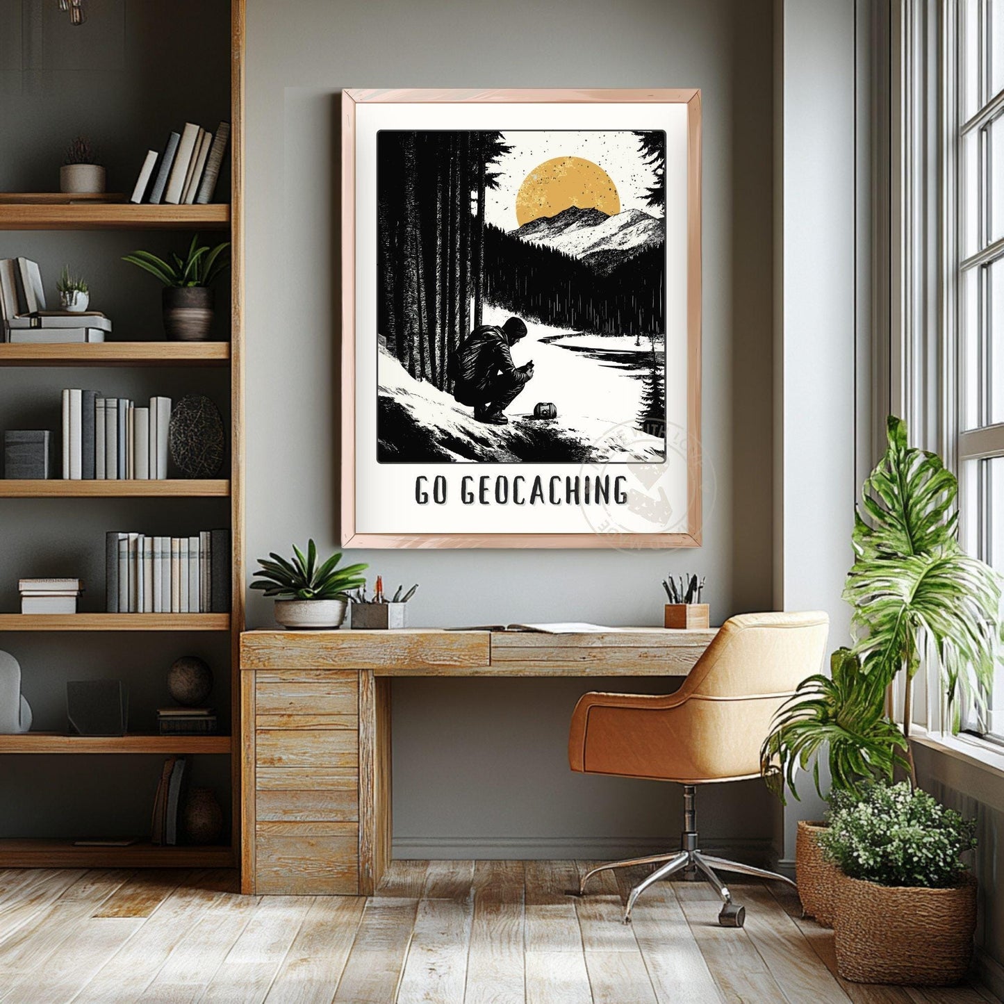 Geocaching Poster on a office wall background