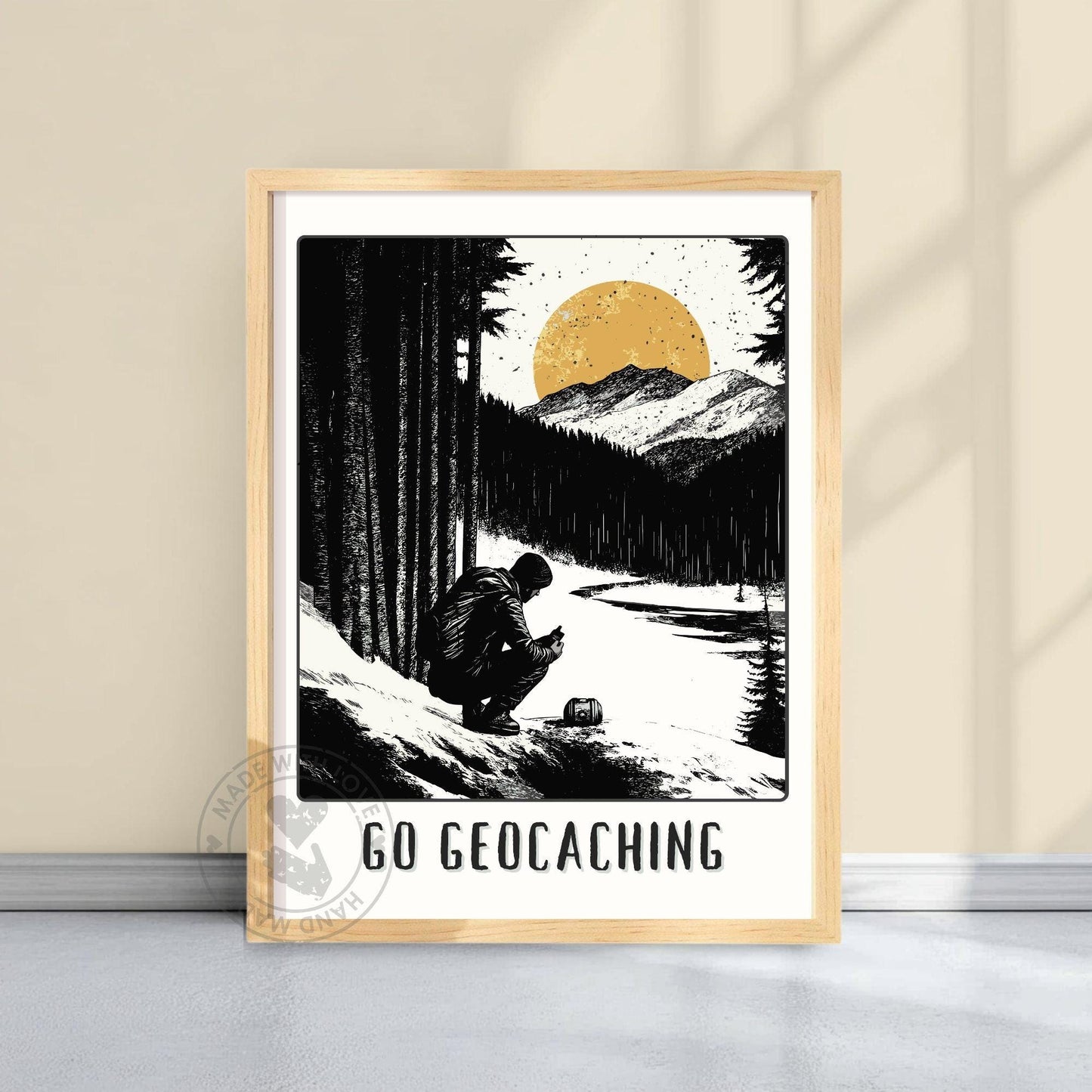 Geocaching Poster on a yellow background