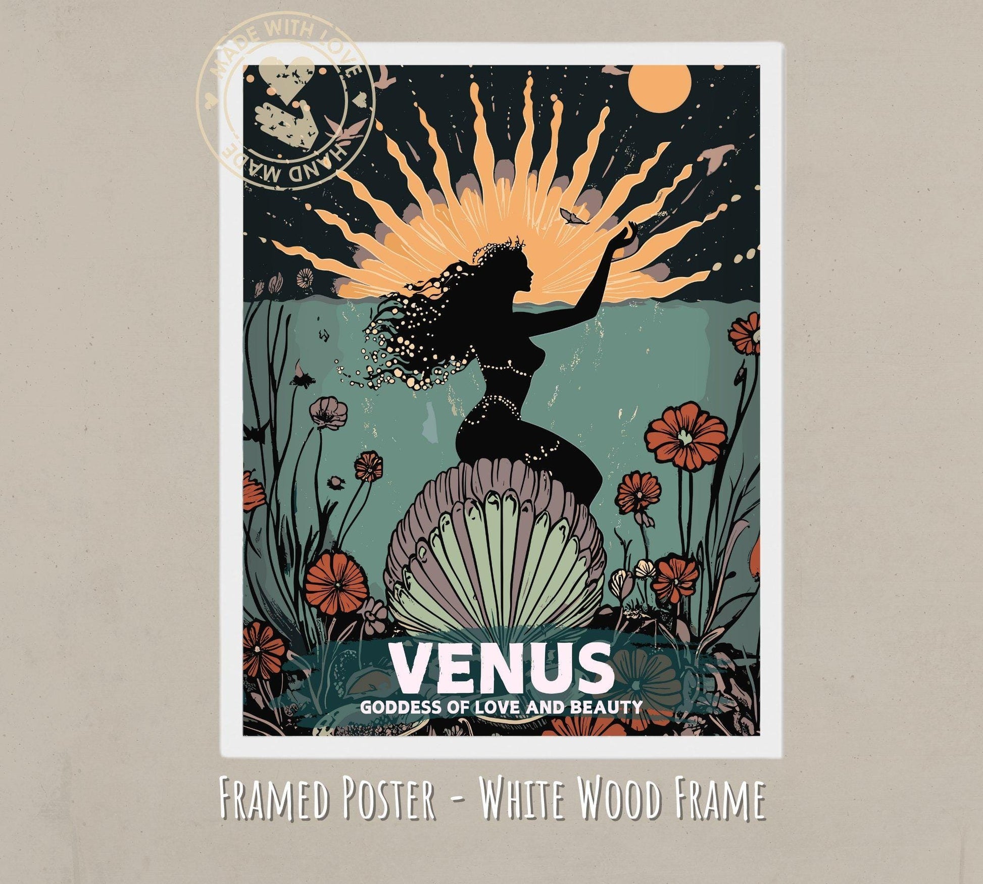 Venus goddess with white wood frame