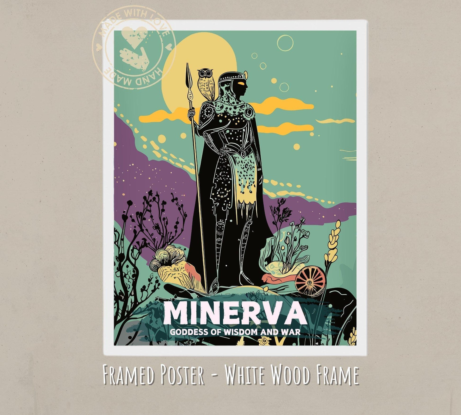 Minerva Goddess Painting - Minerva Roman Mythology Artwork - Framed White wood frame