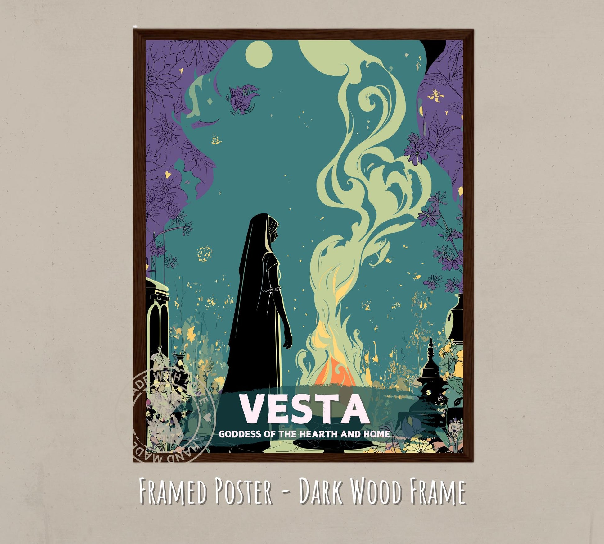 Vesta Goddess Poster - dark wood frame