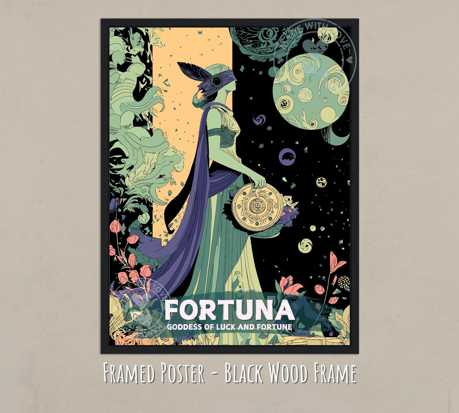 Fortuna Roman Goddess Poster - Black wood frame