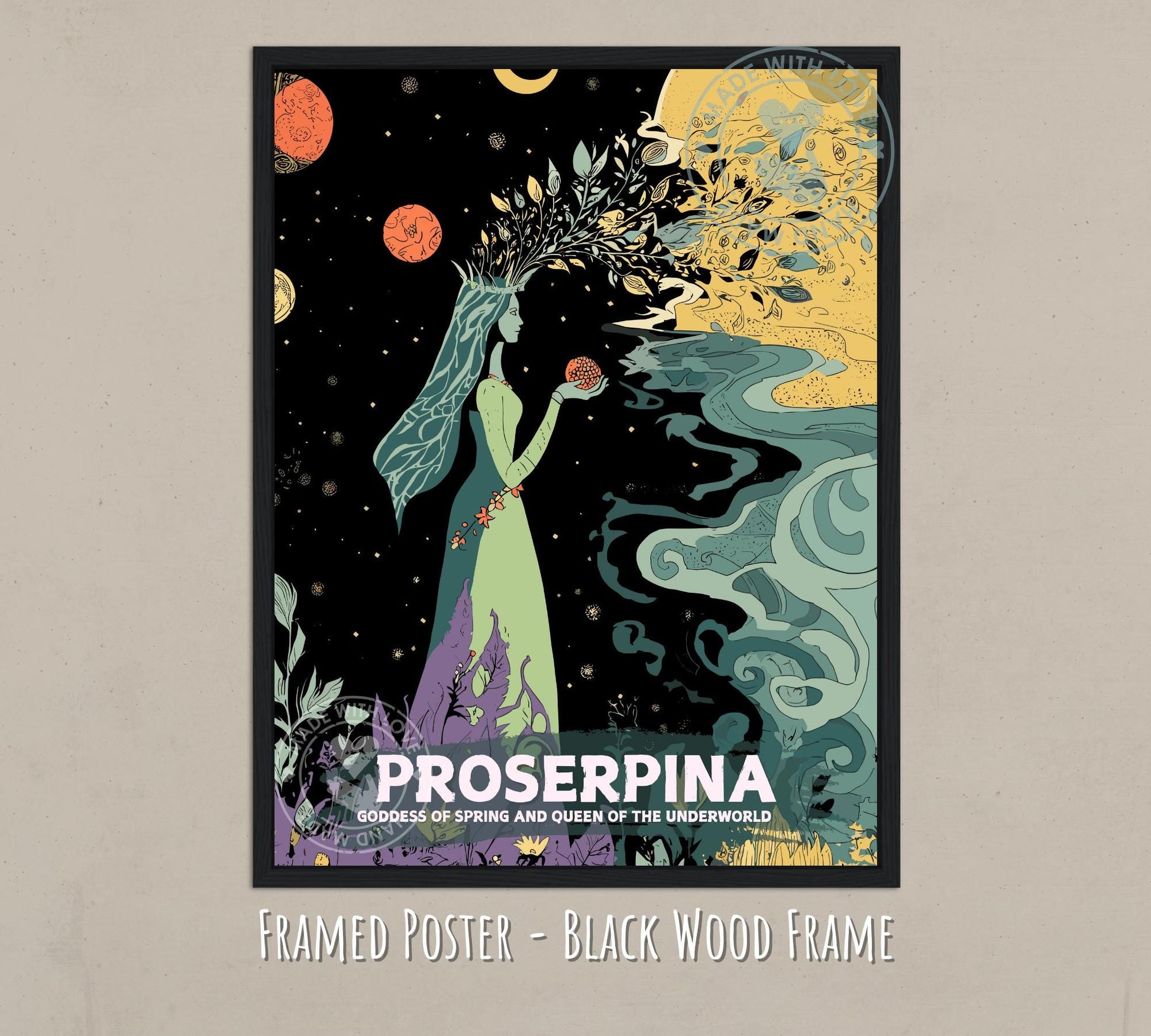 Proserpina Goddess Painting - Black wood frame