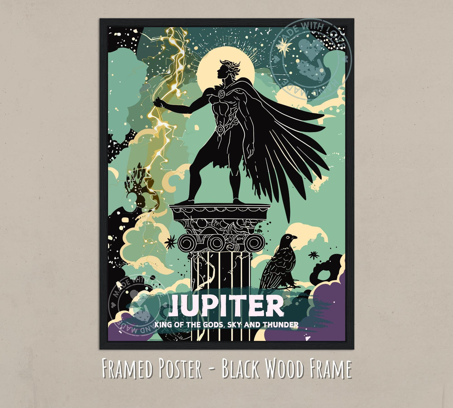 Jupiter God Painting - black wood frame