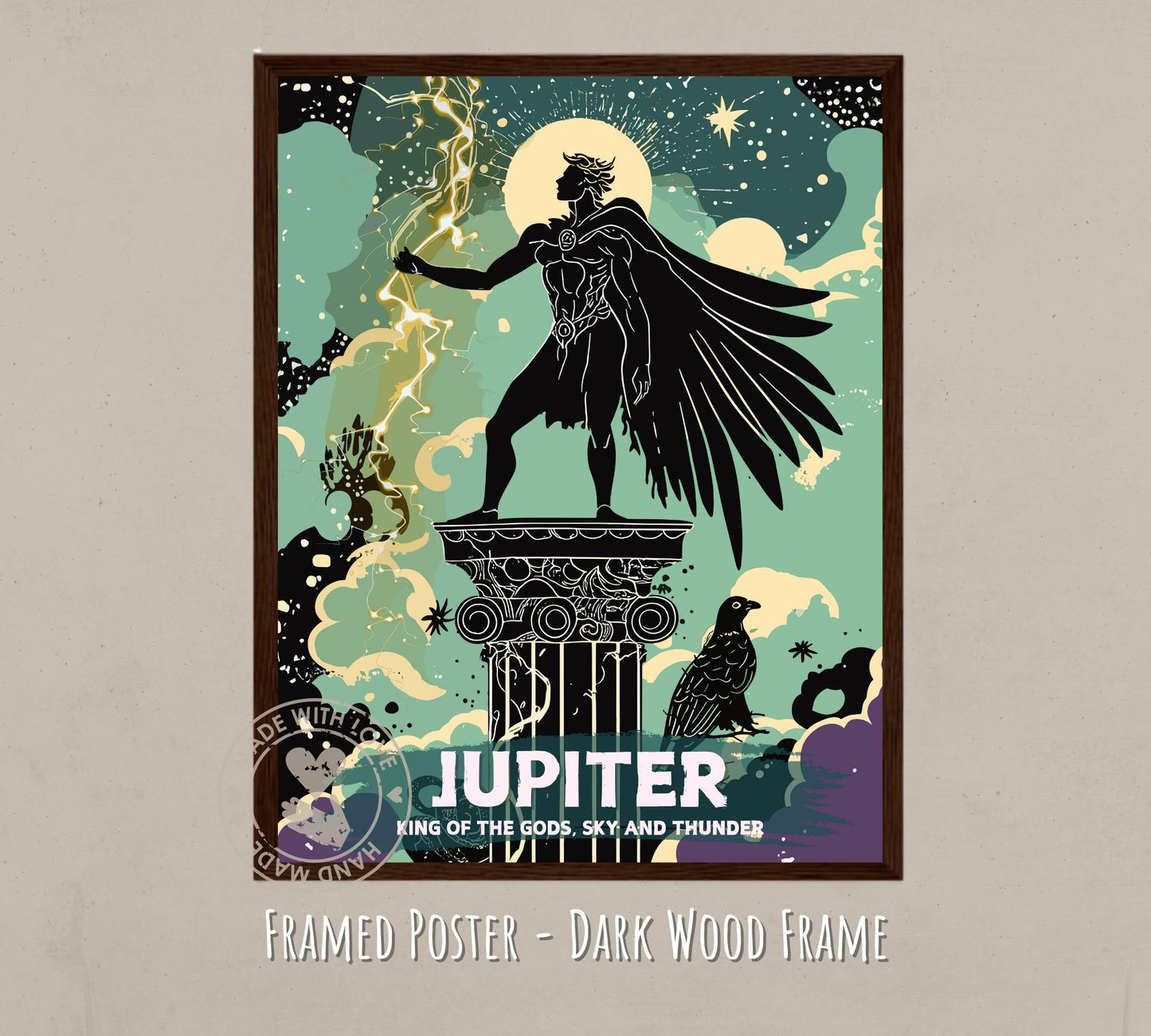 Jupiter God Painting - dark wood frame