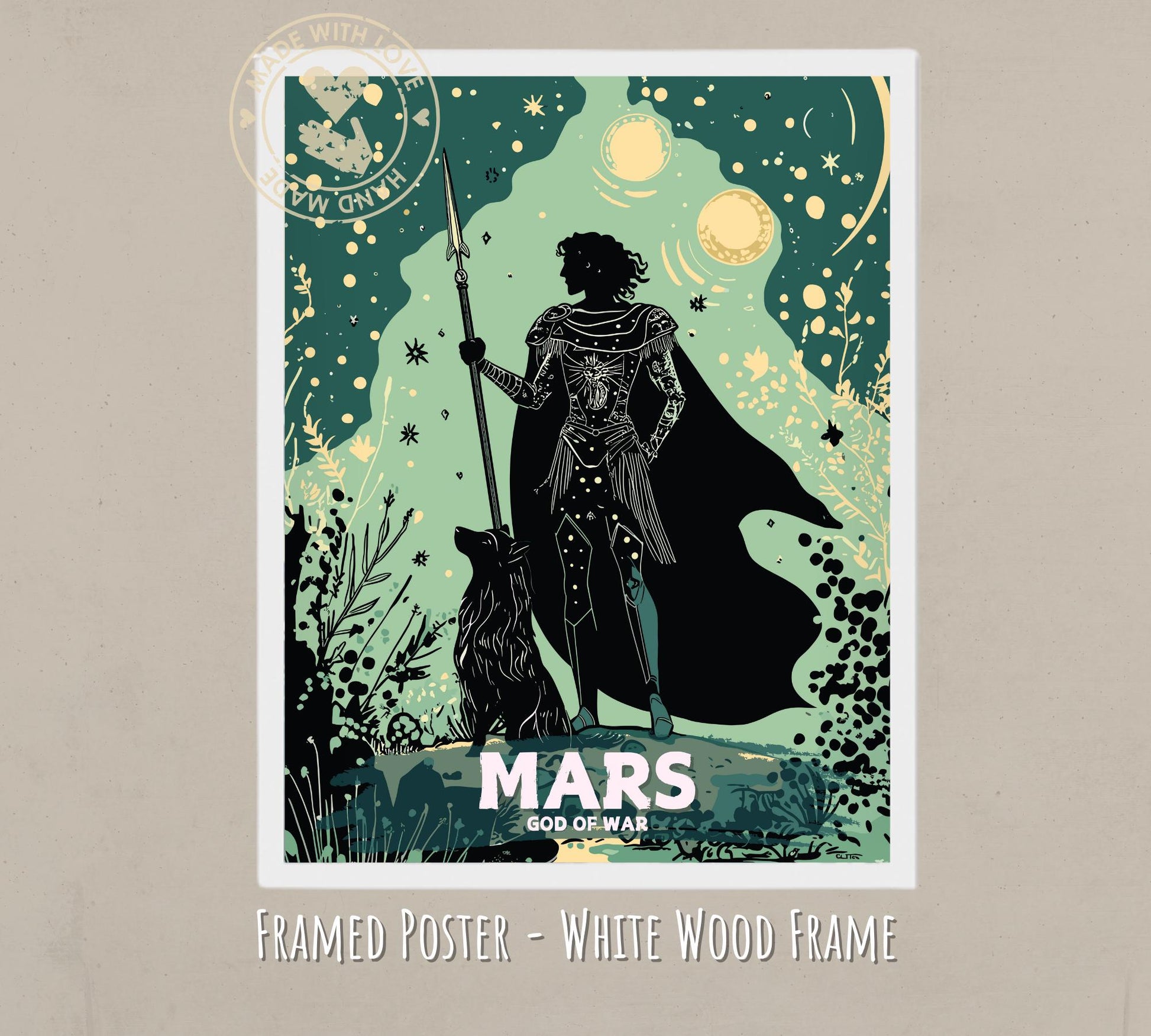 Mars God Painting - white wood frame