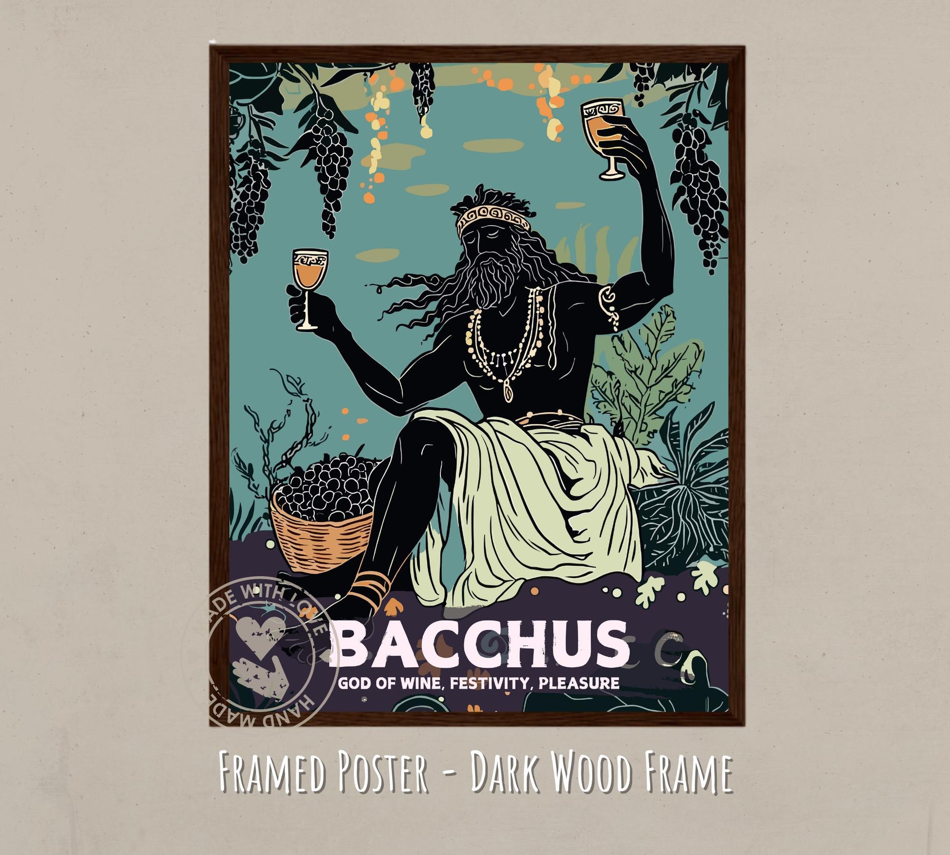 Bacchus God Painting - dark wood frame