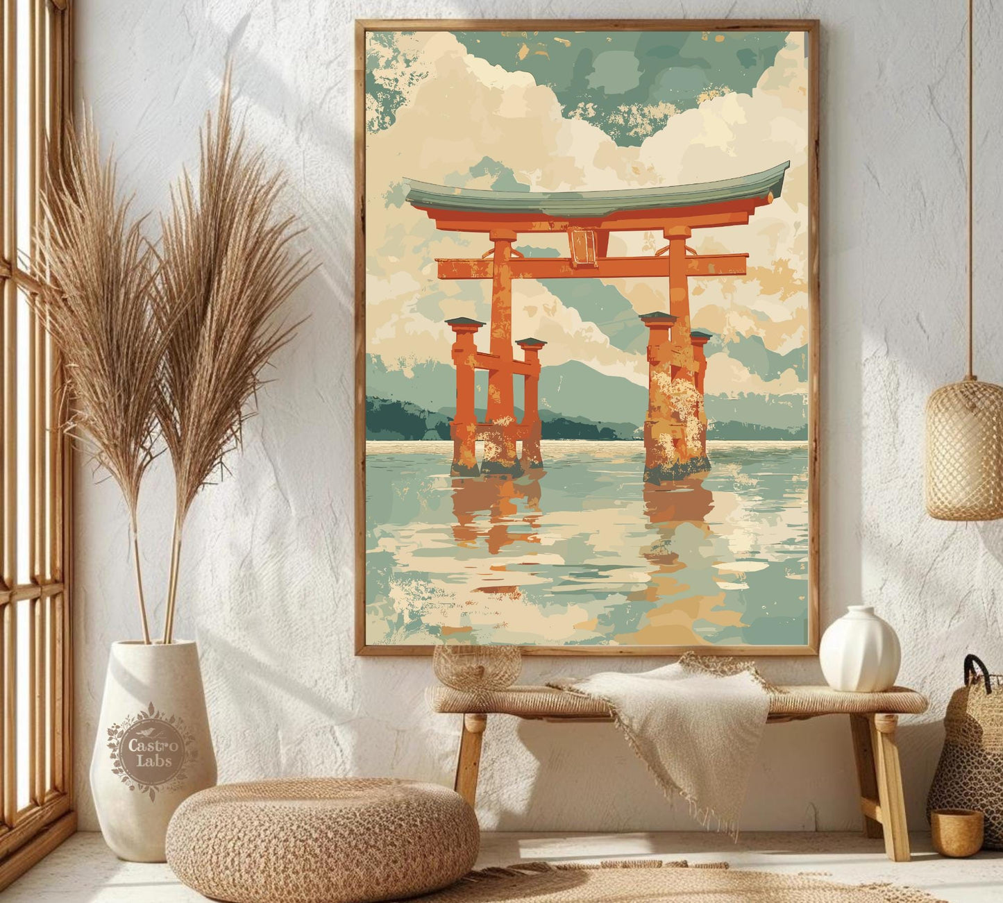 Torii Gate Wall Art – Japanese Shrine Poster, Sacred Shinto Symbol Print, Minimalist Japan Landscape, Zen and Spiritual Decor