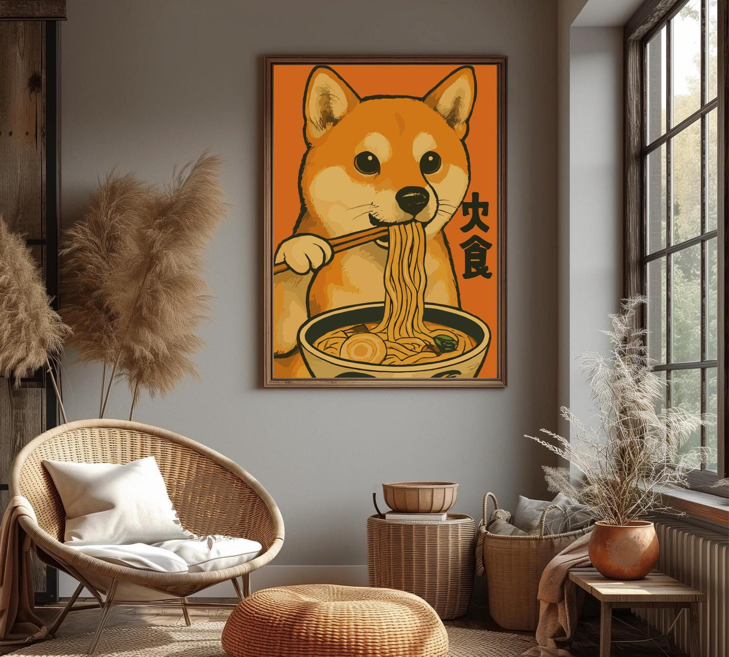 Vintage Japanese Shiba Inu Ramen Poster – Retro Dog Kitchen Wall Art, Noodle Shop Decor