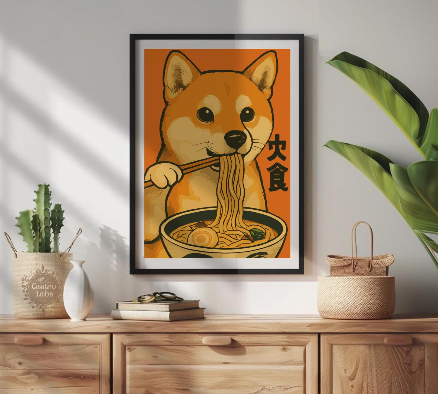 Vintage Japanese Shiba Inu Ramen Poster – Retro Dog Kitchen Wall Art, Noodle Shop Decor