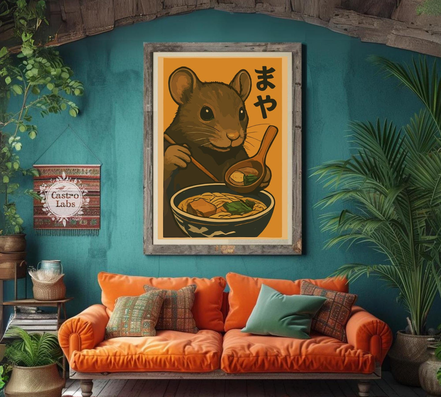 Mouse Eating Ramen Poster – Adorable Mouse Wall Art, Kawaii Japanese Food Print, Whimsical Ramen Lover Decor, Cute Animal Kitchen Art