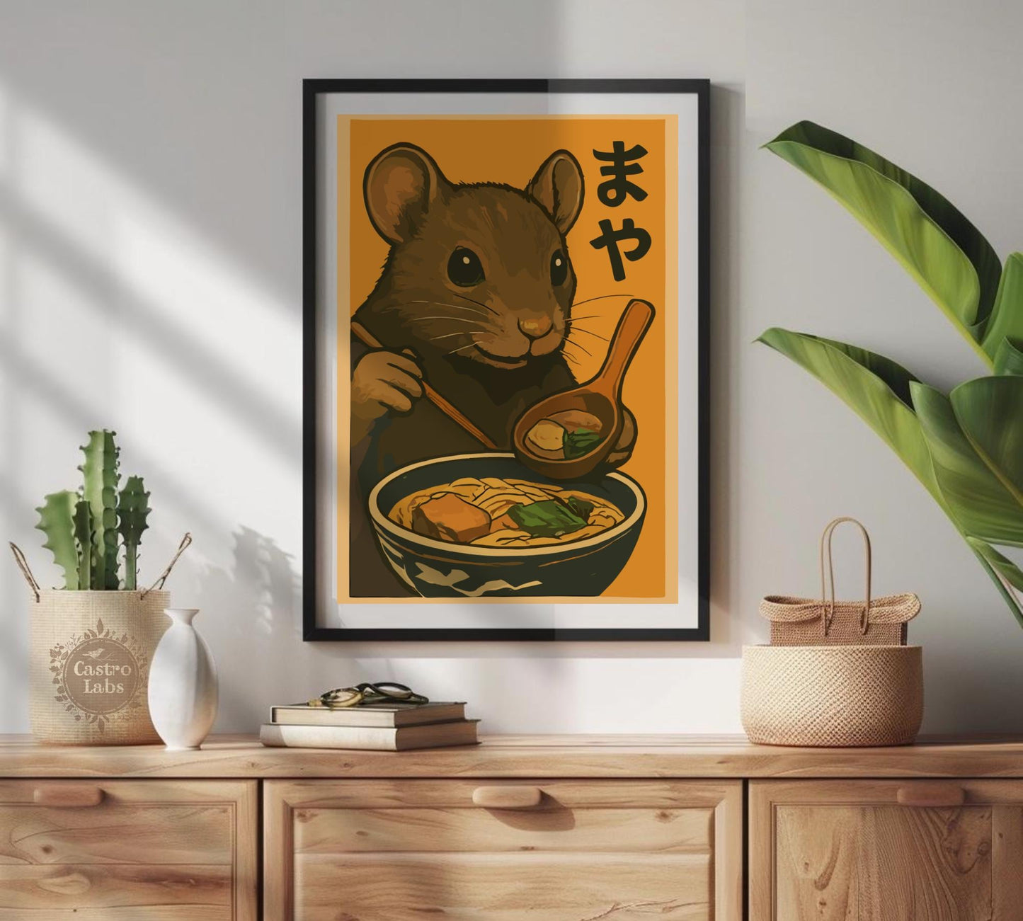 Mouse Eating Ramen Poster – Adorable Mouse Wall Art, Kawaii Japanese Food Print, Whimsical Ramen Lover Decor, Cute Animal Kitchen Art