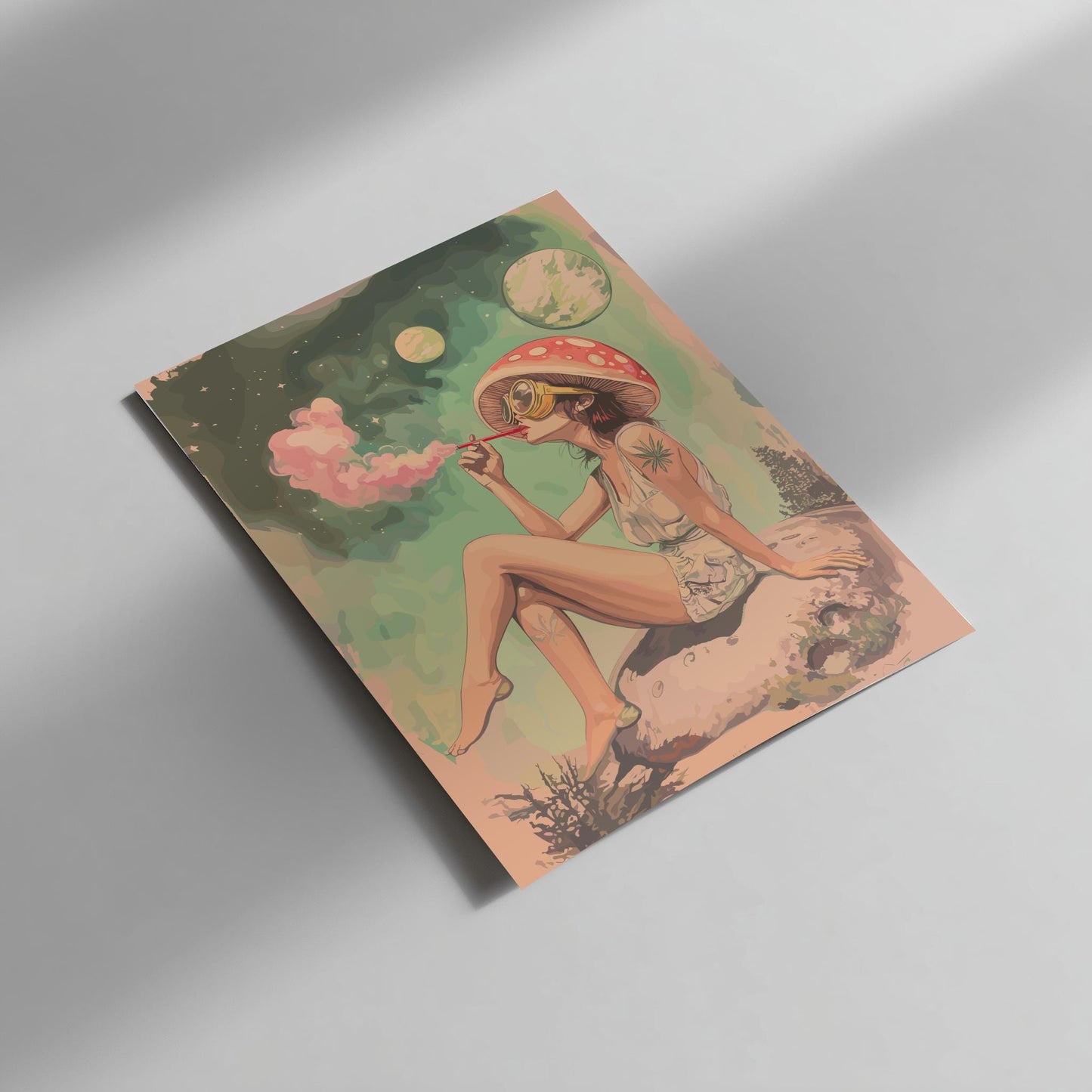 Smoking Girl on the Moon Poster