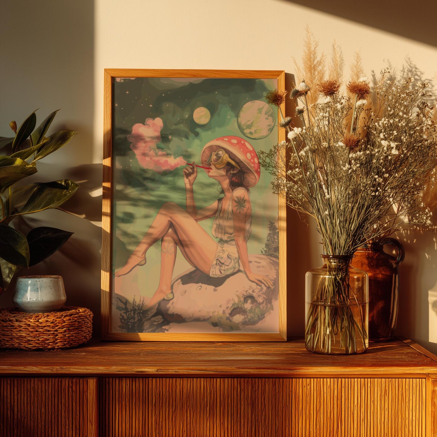 Smoking Girl on the Moon Poster
