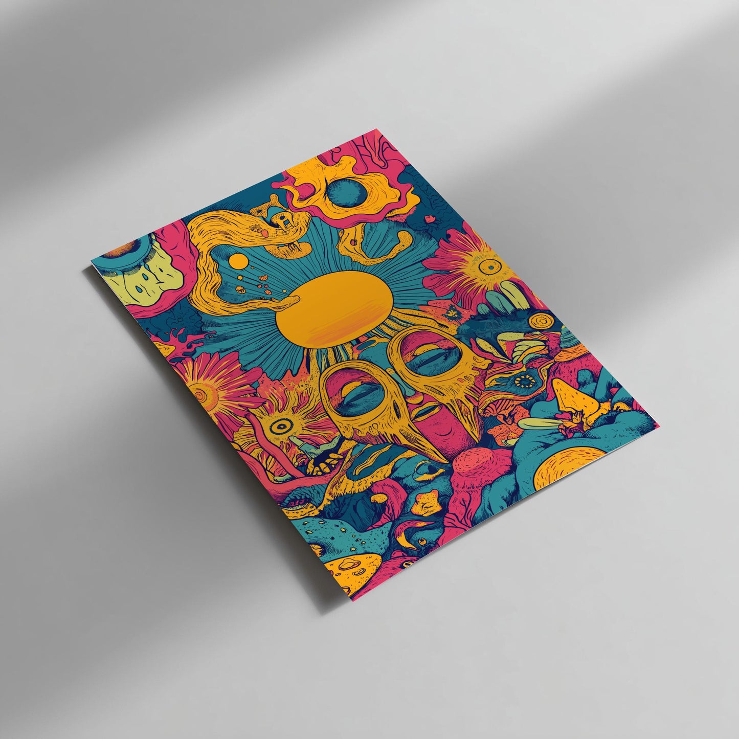Solar Reverie Art Print – Surreal Dream Sun Poster, Vibrant Cosmic Wall Decor, Artistic Bohemian Sun Illustration for Creative Spaces