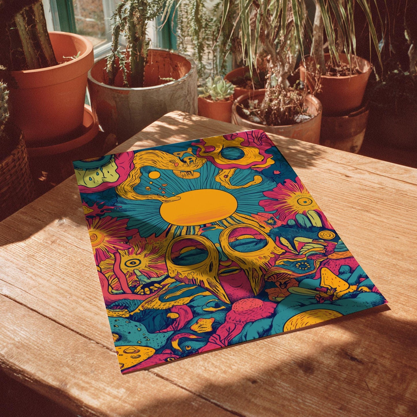 Solar Reverie Art Print – Surreal Dream Sun Poster, Vibrant Cosmic Wall Decor, Artistic Bohemian Sun Illustration for Creative Spaces