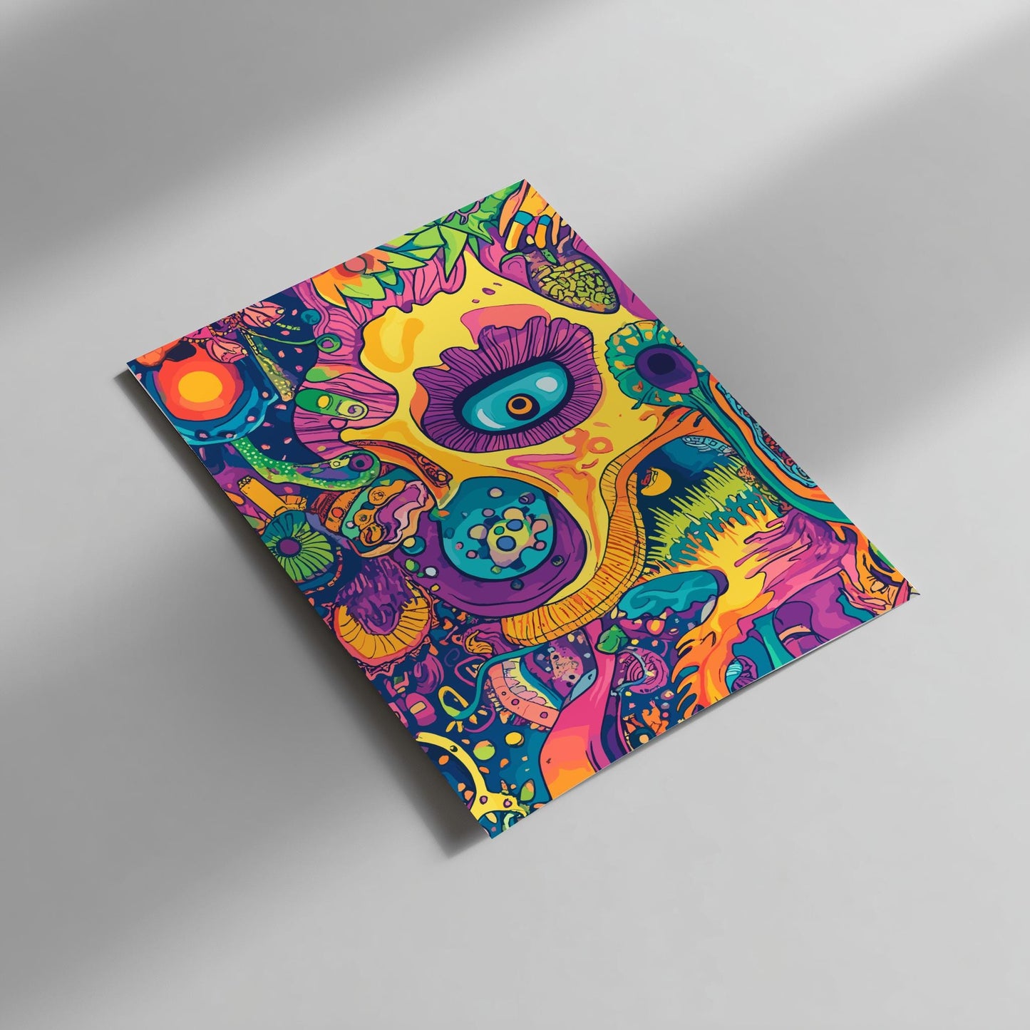 Electric Bloom Poster – Psychedelic Floral Sun Landscape, Trippy Surreal Wall Art, Colorful Cosmic Garden Decor, Retro Vibes Print