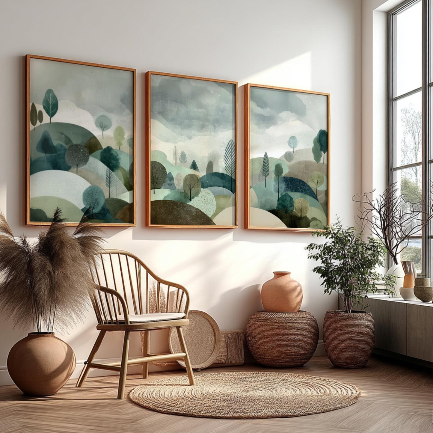 Minimalist Landscape Poster Set with Trees