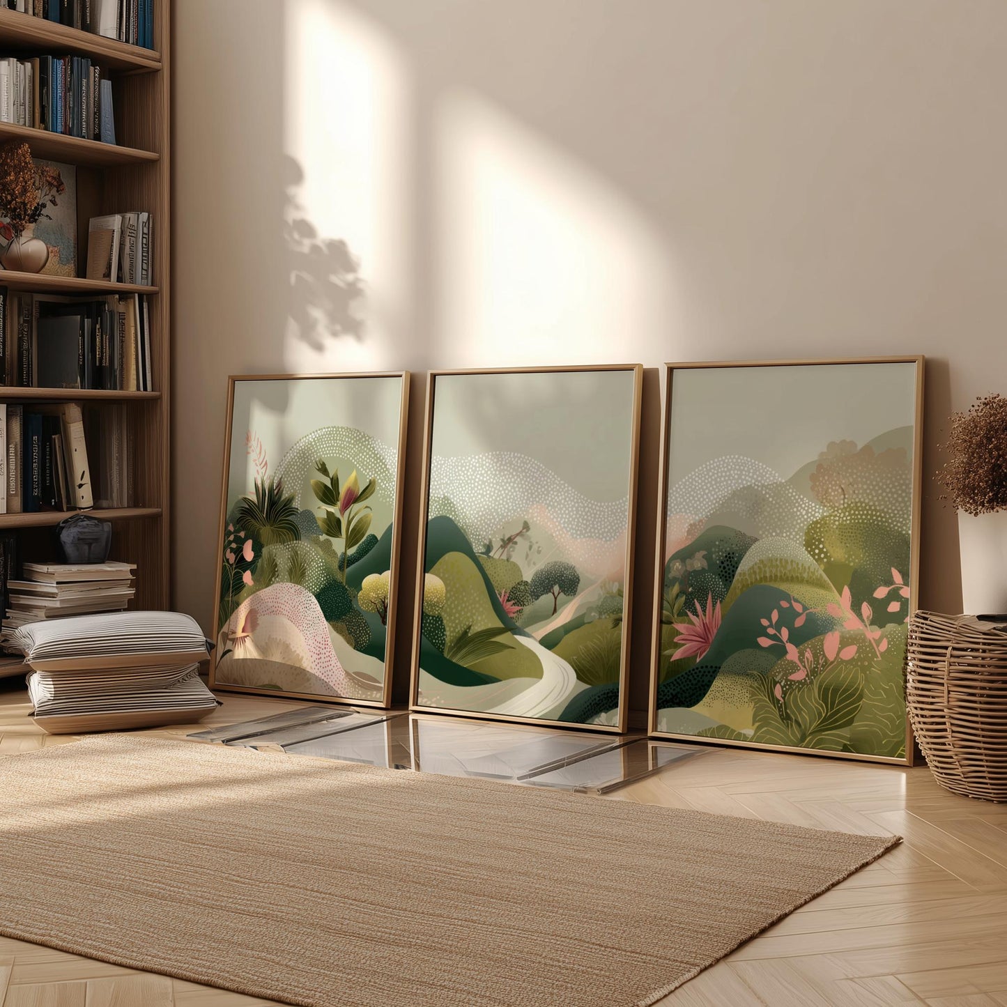 Scenic Mountain Road Wall Art – Nature Poster Set of 3, Serene Landscape Prints with Mountains and Road for Modern Home Decor