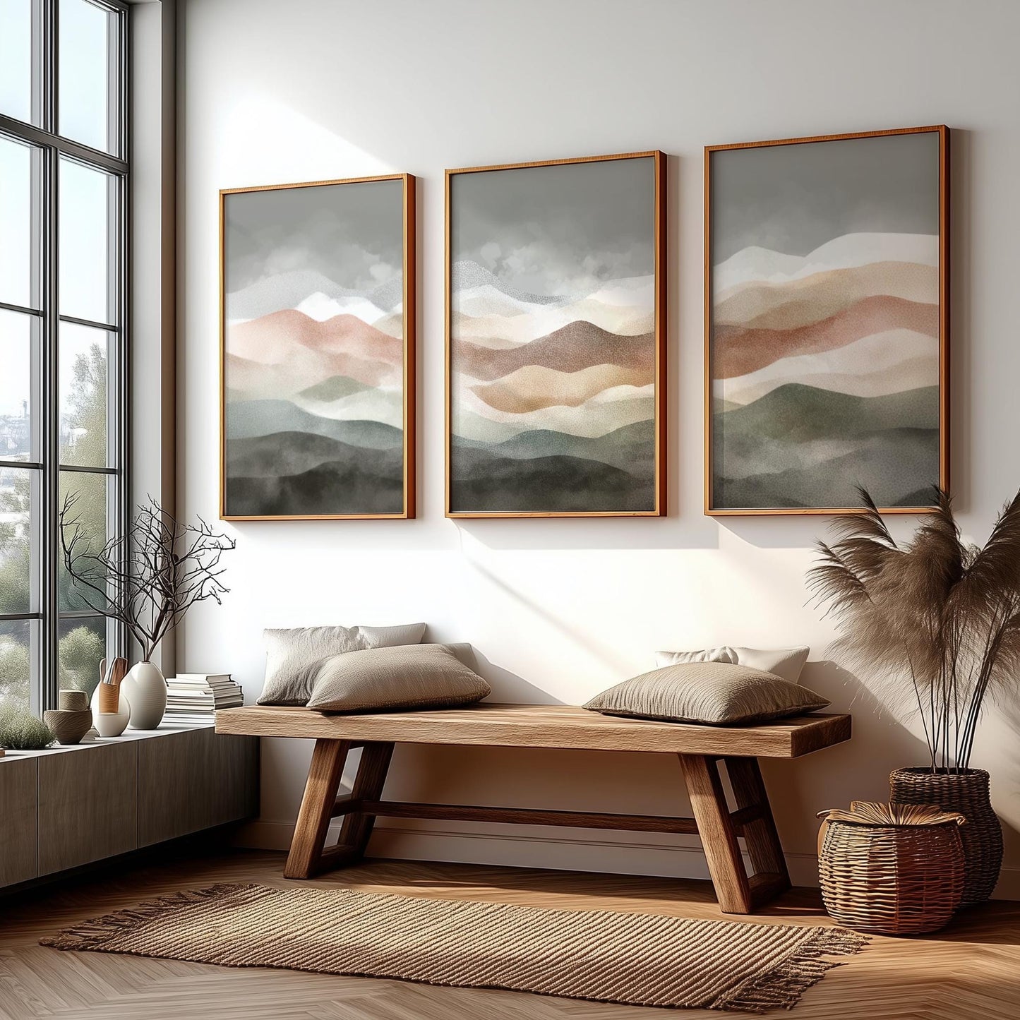 Mountain Horizon Wall Art – Fading Landscape Poster Set of 3, Minimalist Nature Prints for Tranquil Home Decor