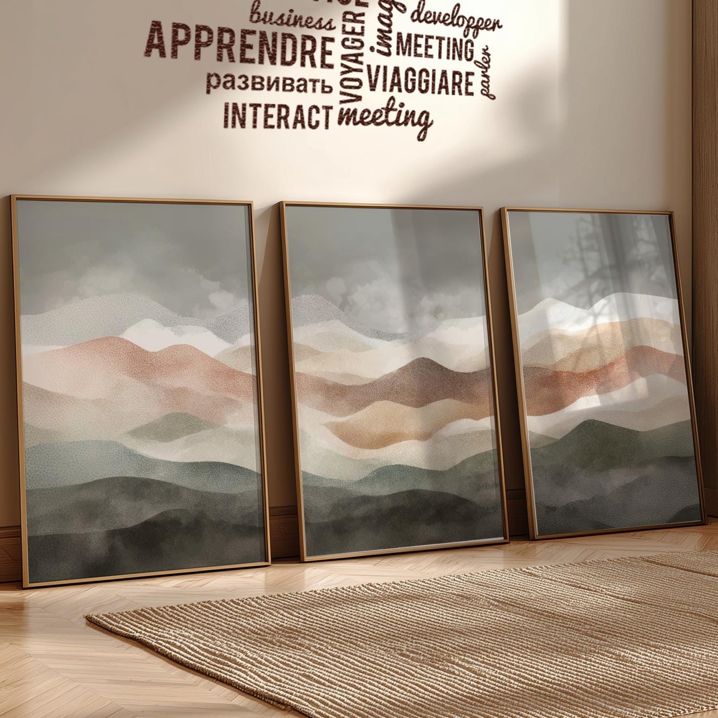 Mountain Horizon Wall Art – Fading Landscape Poster Set of 3, Minimalist Nature Prints for Tranquil Home Decor