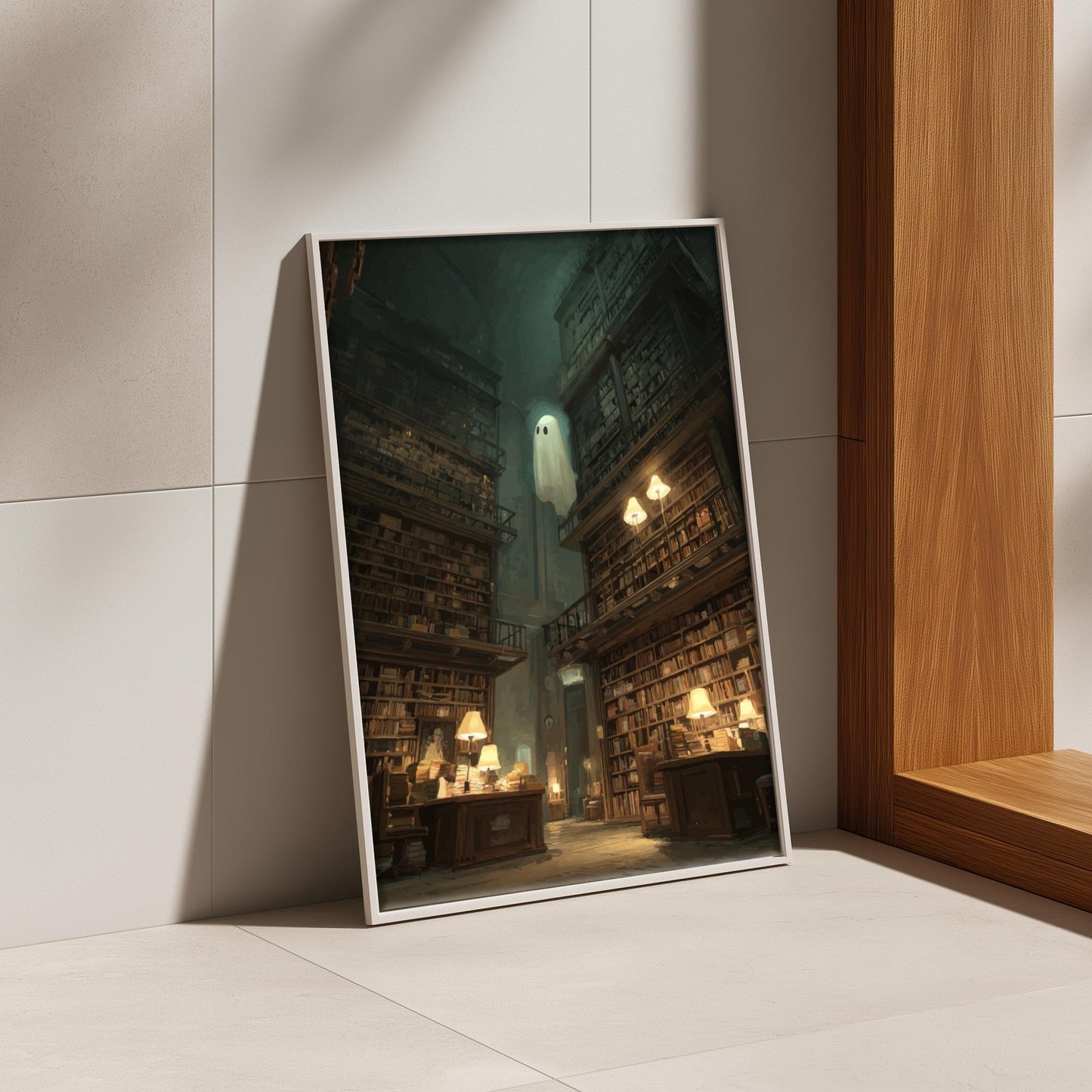 Ghost in Library Poster – Surreal Book Lover Wall Art, Liminal Reading Room Print, Dreamcore Ghost Aesthetic Decor