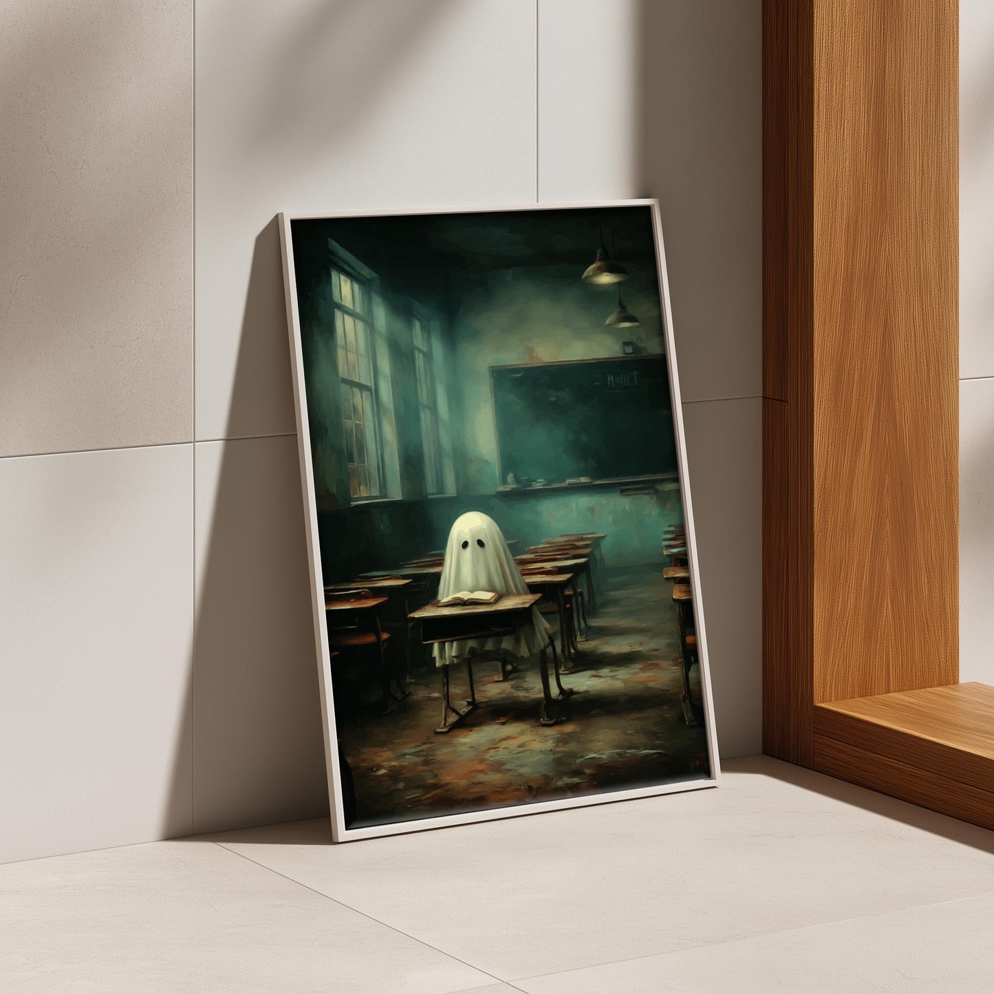 Ghost in Classroom Poster - Unwritten Lesson - Surreal School Wall Art, Liminal Academic Print, Dreamlike Ghost Poster