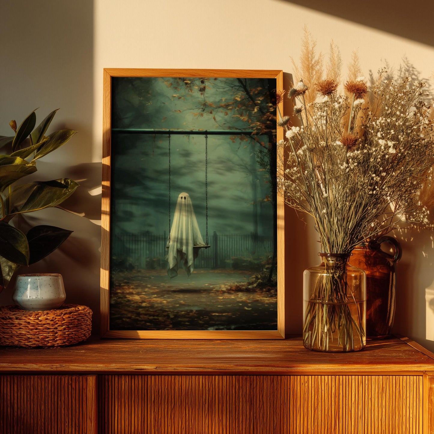 Ghost Swing Set Poster - Fading Playground Reverie - Surreal Aesthetic Wall Art, Dreamlike Ghost Decor, Liminal Space Print
