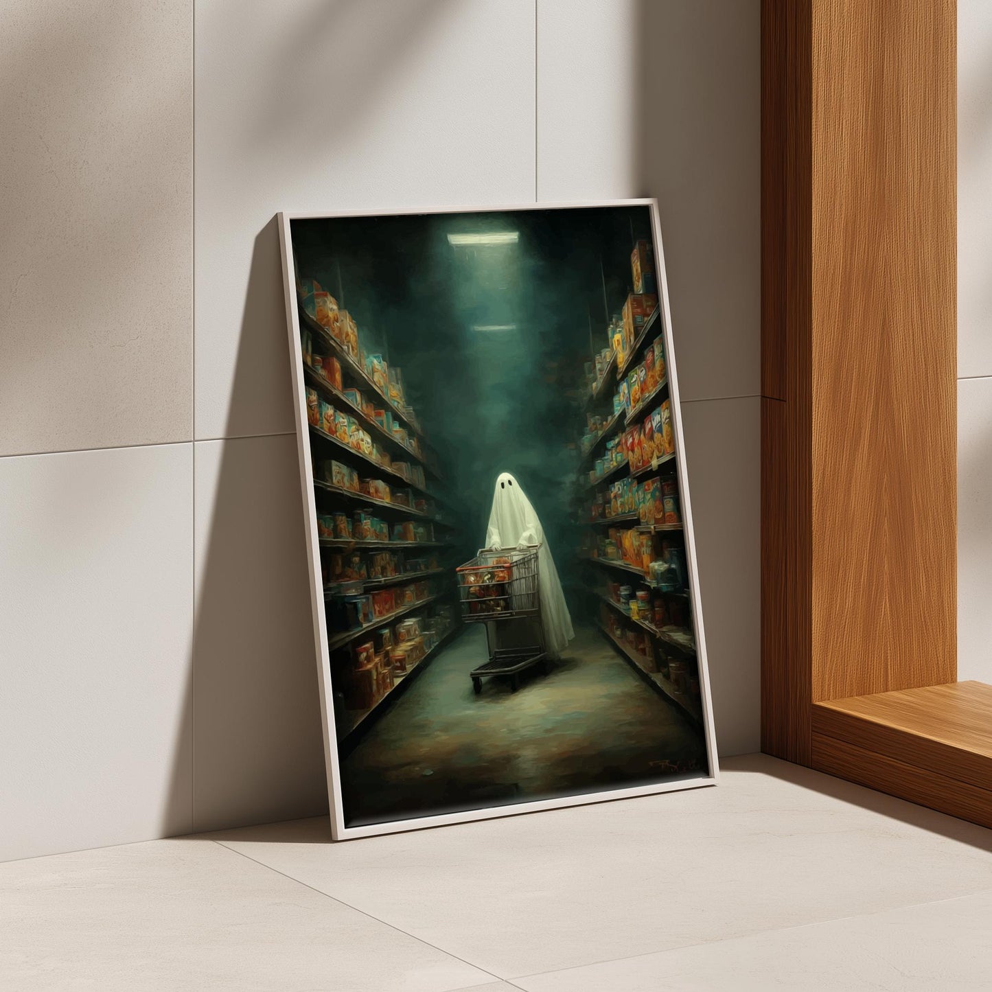 Ghost Grocery Store Poster - Midnight Market Haunt - Surreal Wall Art, Aesthetic Ghost Poster, Dreamlike Home Decor, Spooky Modern Art Print