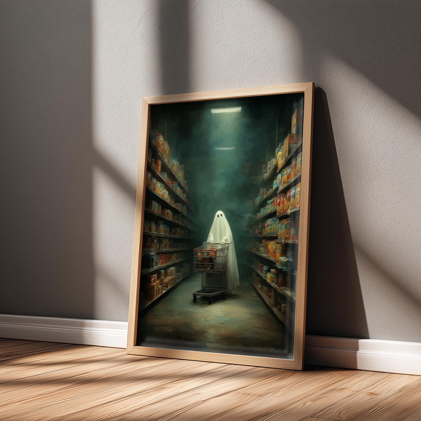 Ghost Grocery Store Poster - Midnight Market Haunt - Surreal Wall Art, Aesthetic Ghost Poster, Dreamlike Home Decor, Spooky Modern Art Print