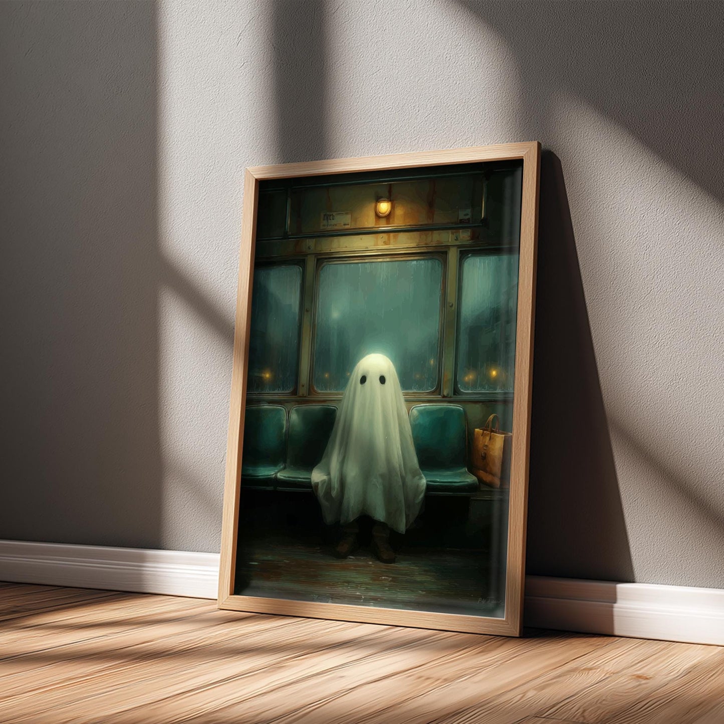 Ghost on the Bus Poster - Last Stop Lament - Surreal Wall Print, Ghostcore Aesthetic Art, Dreamlike Spooky Poster, Liminal Transit Scene