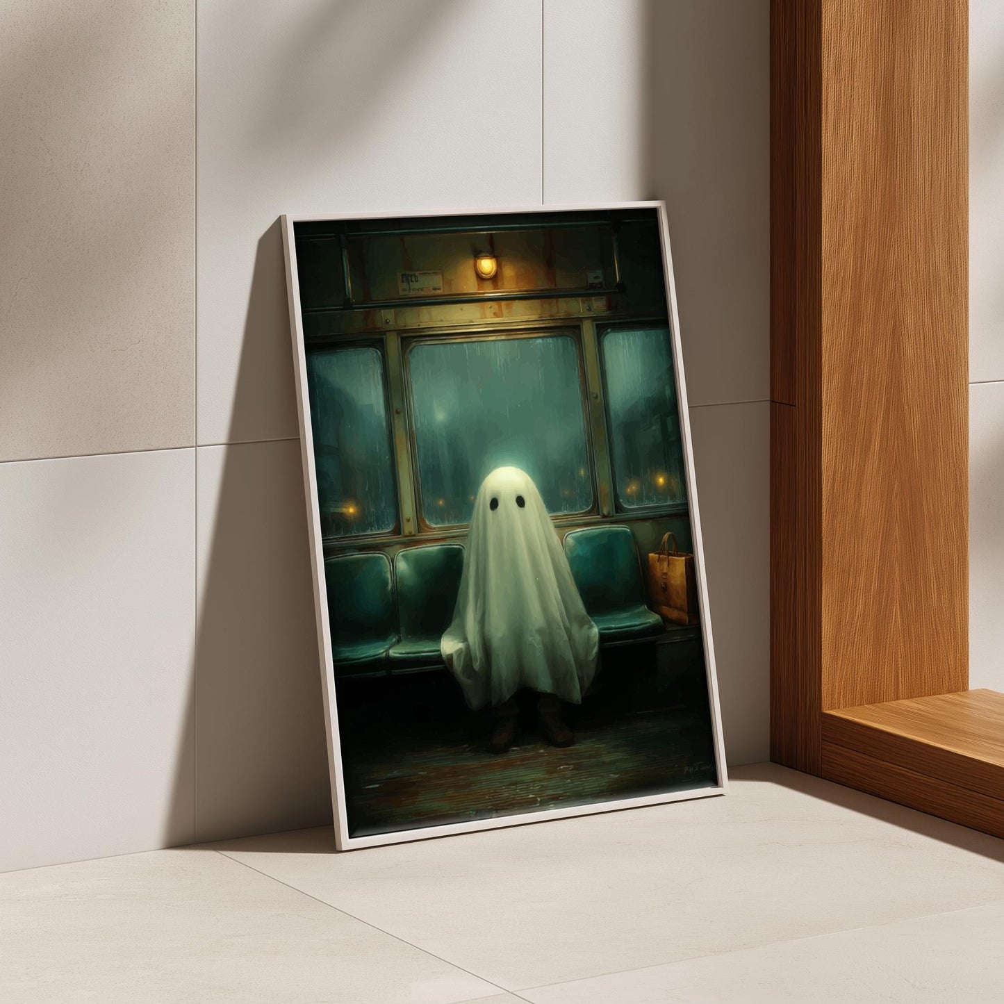 Ghost on the Bus Poster - Last Stop Lament - Surreal Wall Print, Ghostcore Aesthetic Art, Dreamlike Spooky Poster, Liminal Transit Scene