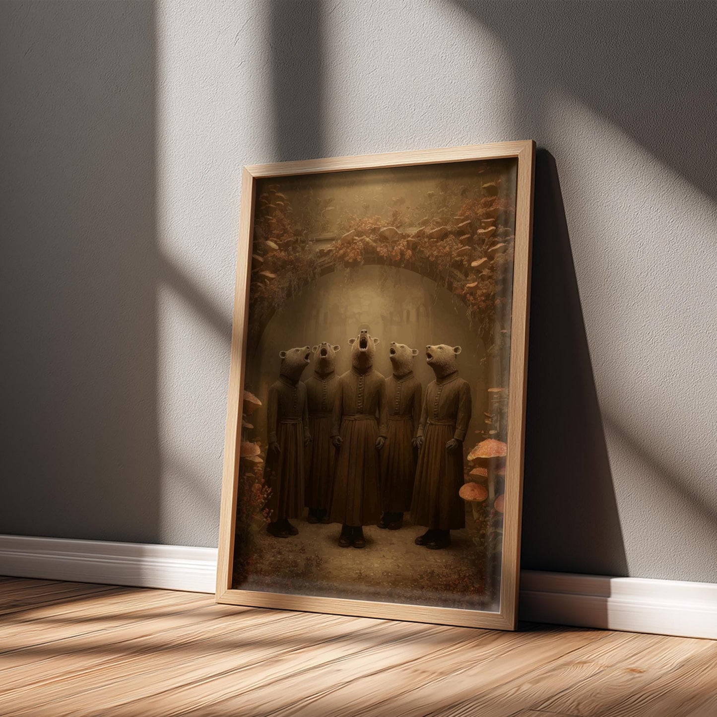 The Bear Choir – Victorian Bear Art Print, Gothic Animal Choir Poster, Surreal Woodland Music Wall Decor