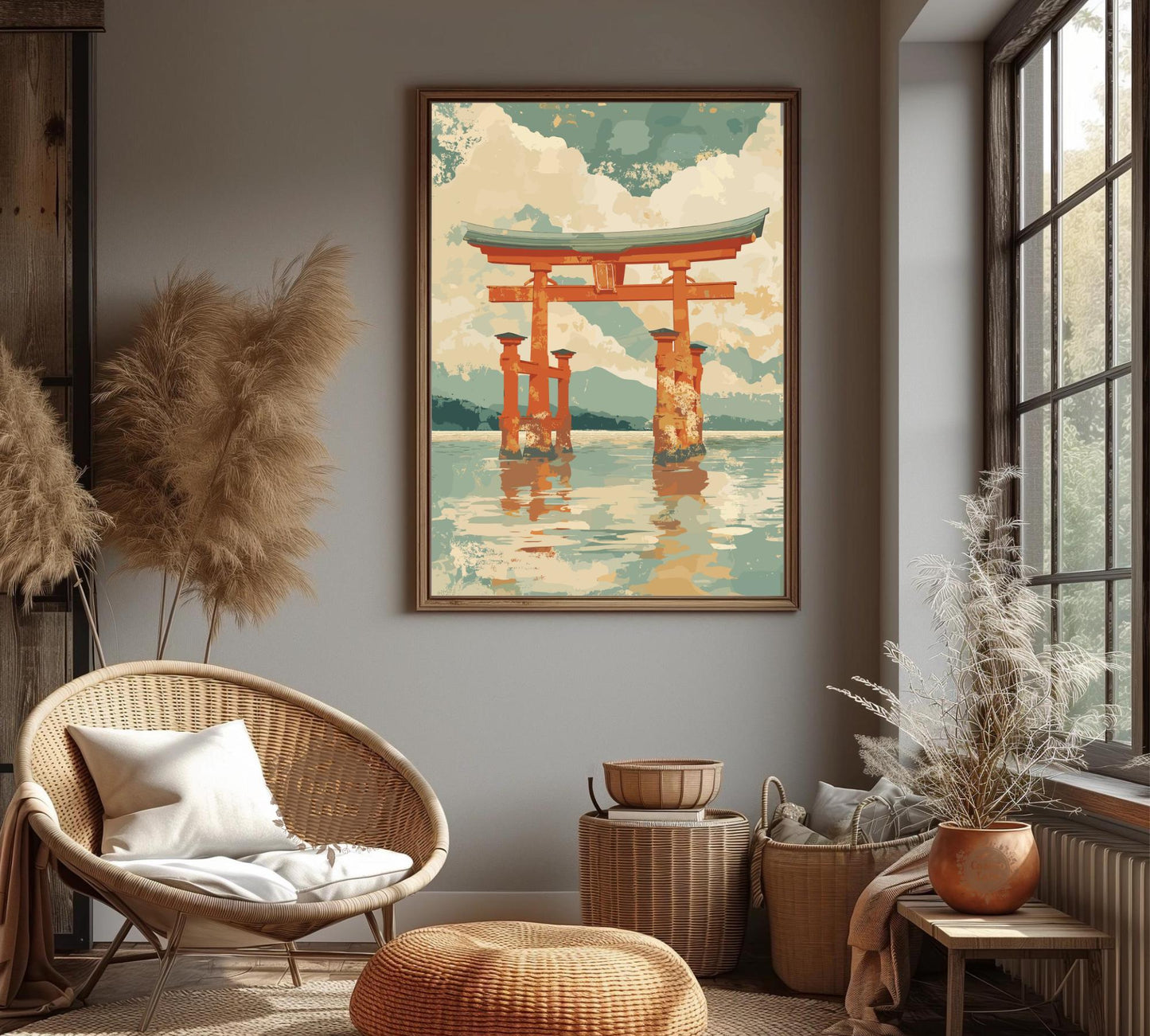 Torii Gate Wall Art – Japanese Shrine Poster, Sacred Shinto Symbol Print, Minimalist Japan Landscape, Zen and Spiritual Decor