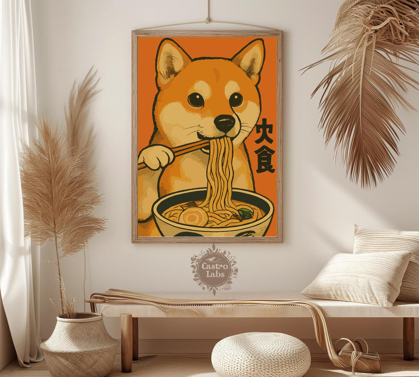 Vintage Japanese Shiba Inu Ramen Poster – Retro Dog Kitchen Wall Art, Noodle Shop Decor